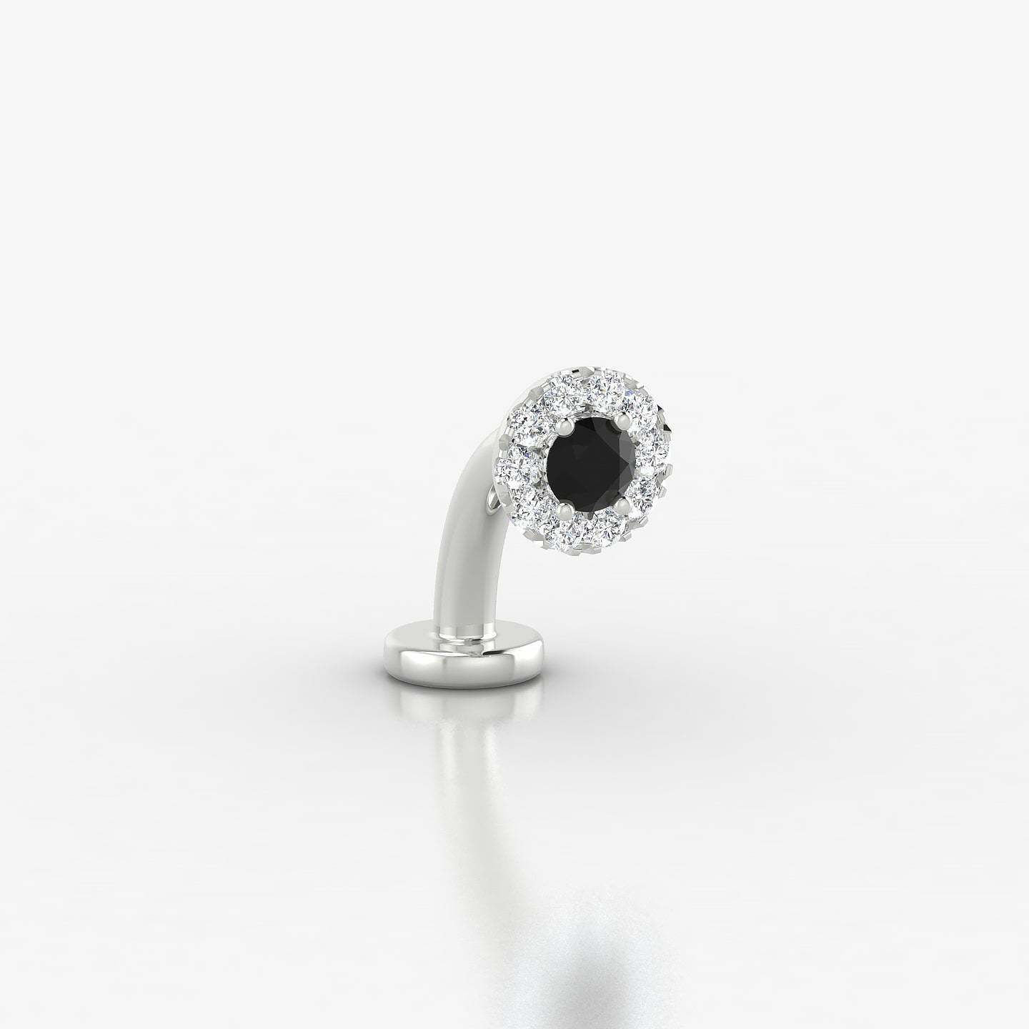 Eirene | 18k White Gold 8 mm 5 mm Halo Round Black Diamond & Diamond Floating Navel Piercing