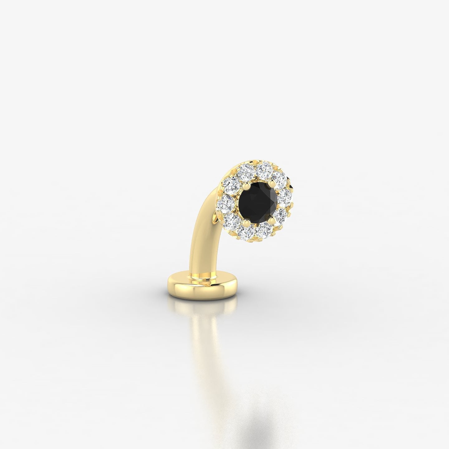 Eirene | 18k Yellow Gold 8 mm 5 mm Halo Round Black Diamond & Diamond Floating Navel Piercing