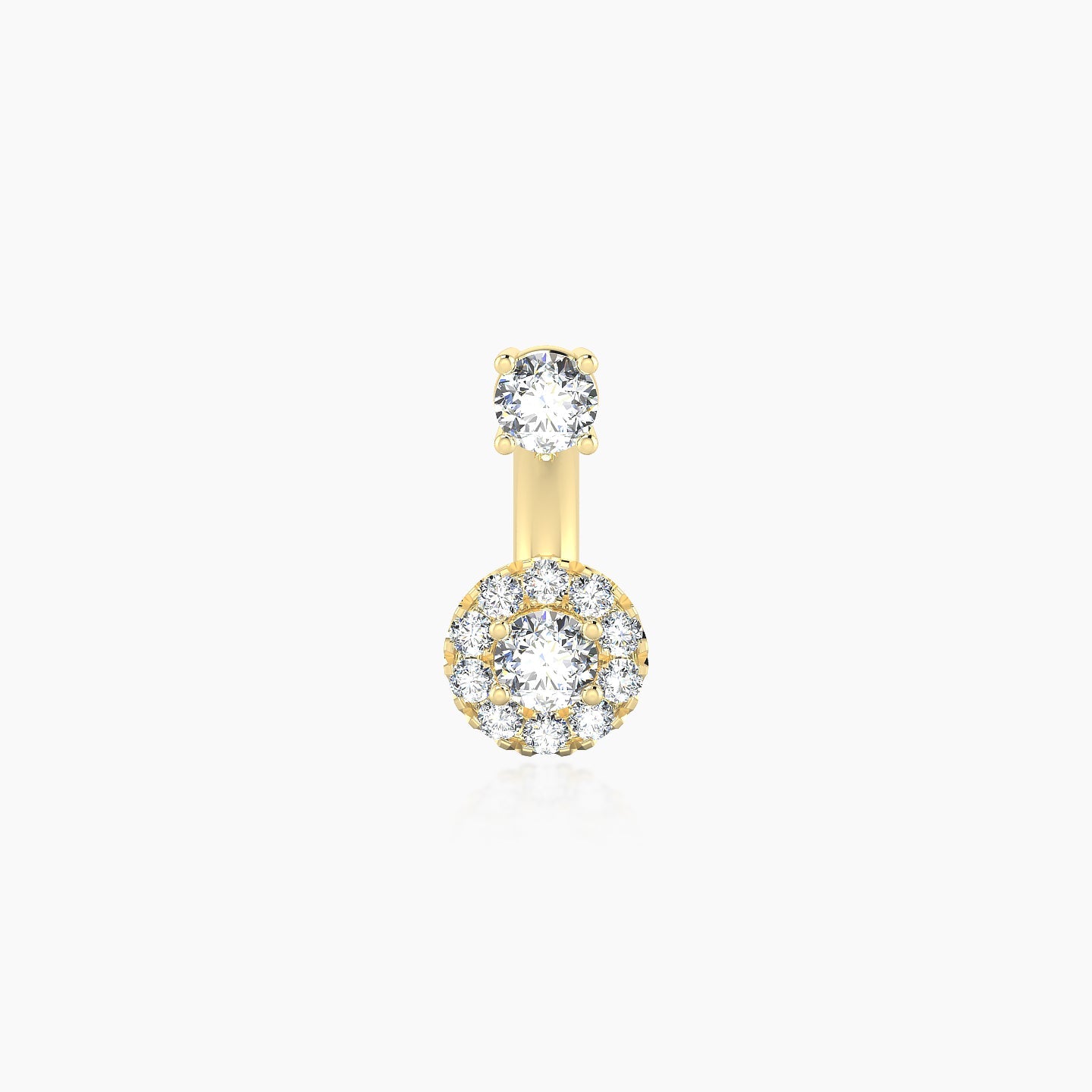 Eirene | 18k Yellow Gold 8 mm 5.5 mm Halo Round Diamond Navel Piercing