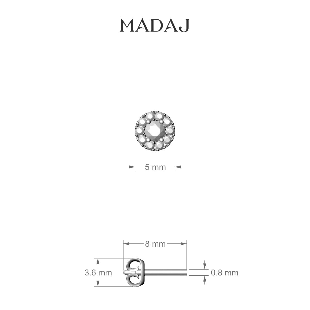 Eirene | 18k White Gold 5 mm Halo Round Diamond Earring