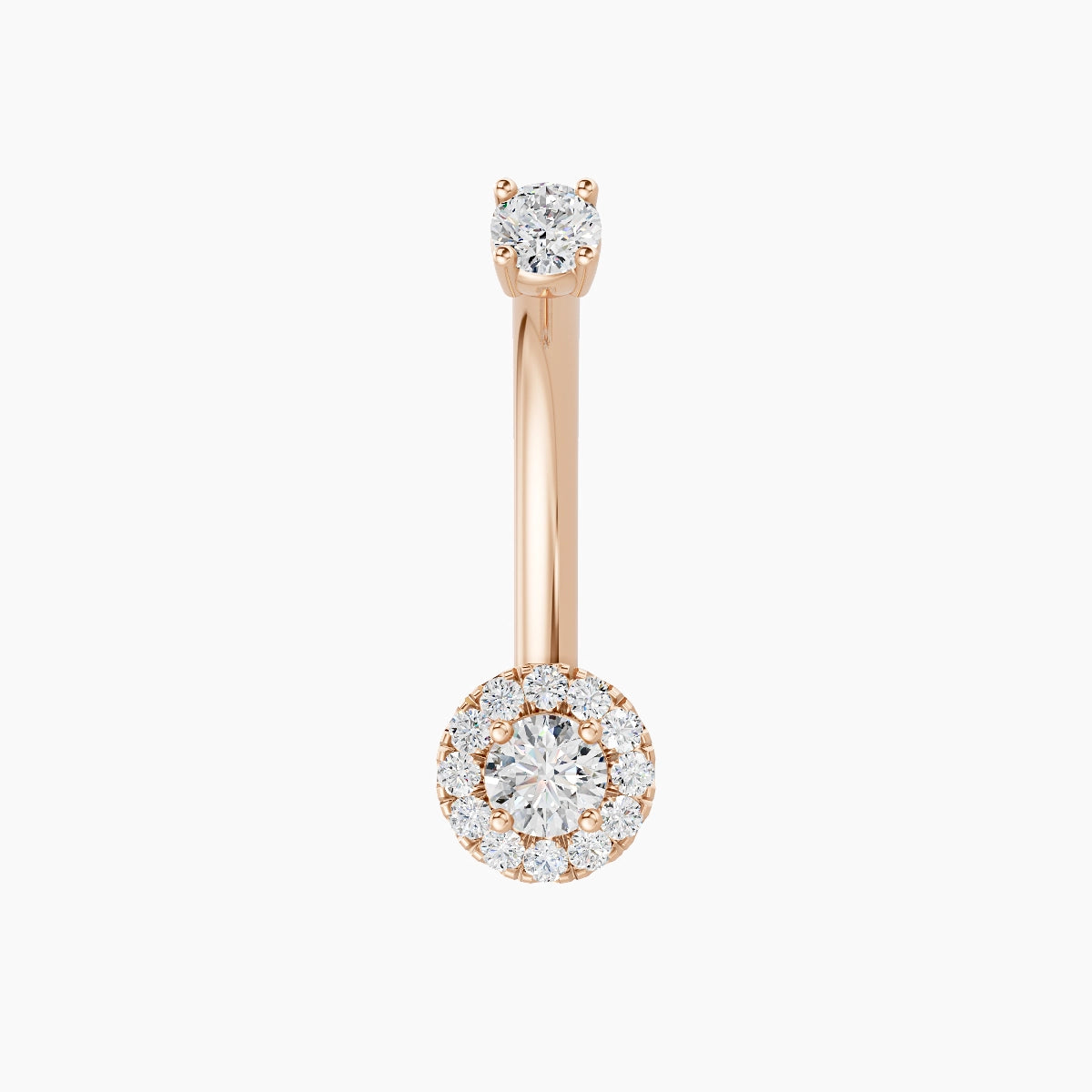 Eirene | 18k Rose Gold 5.5 mm 10 mm Halo Round Diamond Belly Piercing
