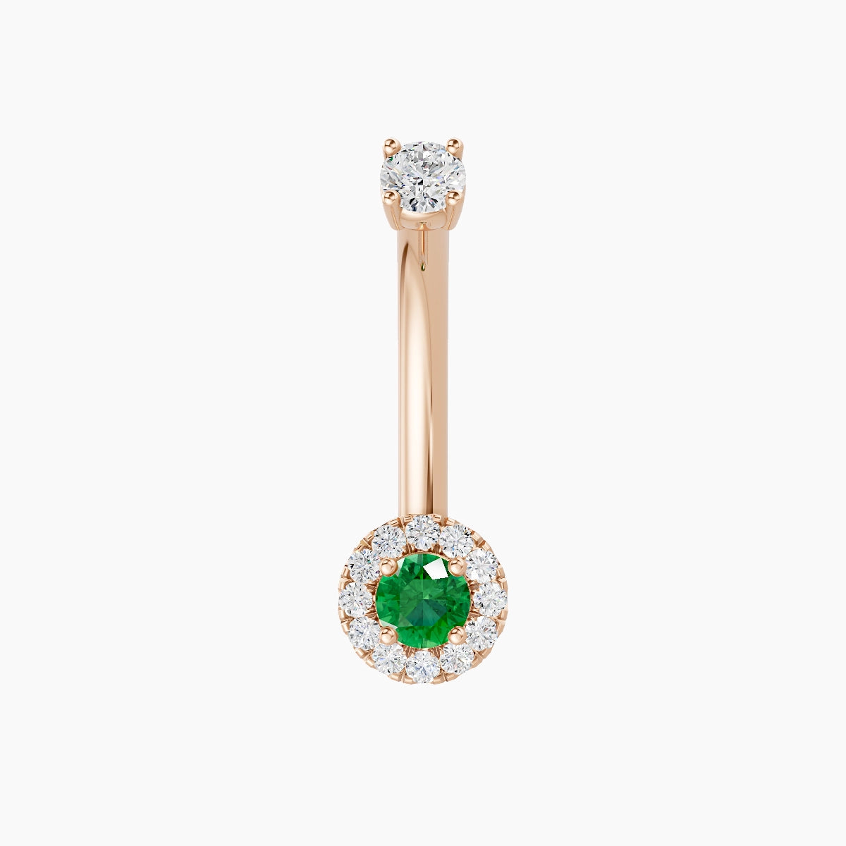 Eirene | 18k Rose Gold 5.5 mm 10 mm Halo Round Emerald & Diamond Belly Piercing