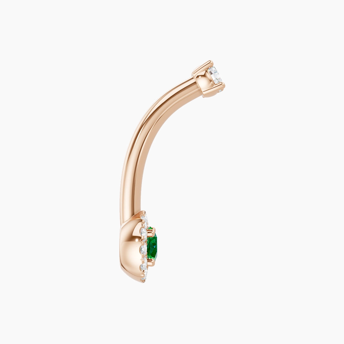 Eirene | 18k Rose Gold 5.5 mm 10 mm Halo Round Emerald & Diamond Belly Piercing