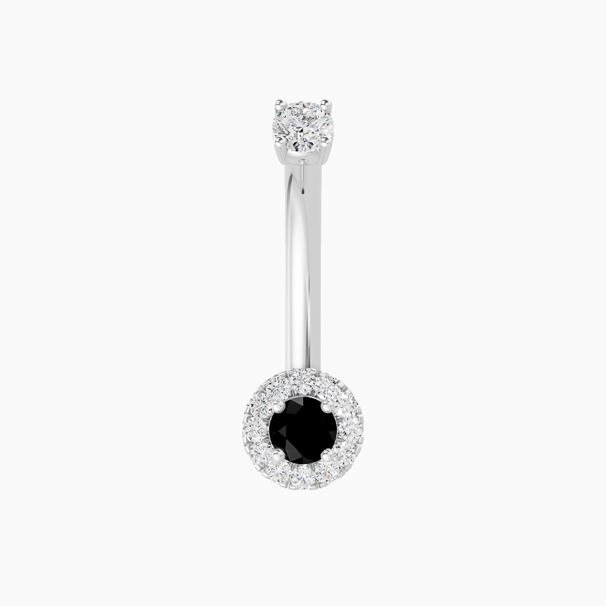 Eirene | 18k White Gold 5.5 mm 10 mm Halo Round Black Diamond & Diamond Belly Piercing