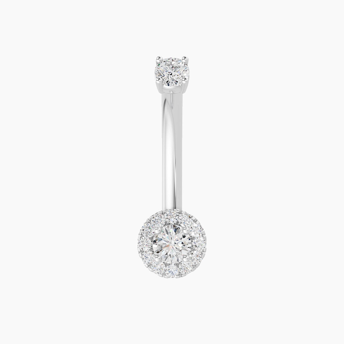 Eirene | 18k White Gold 5.5 mm 10 mm Halo Round Diamond Belly Piercing