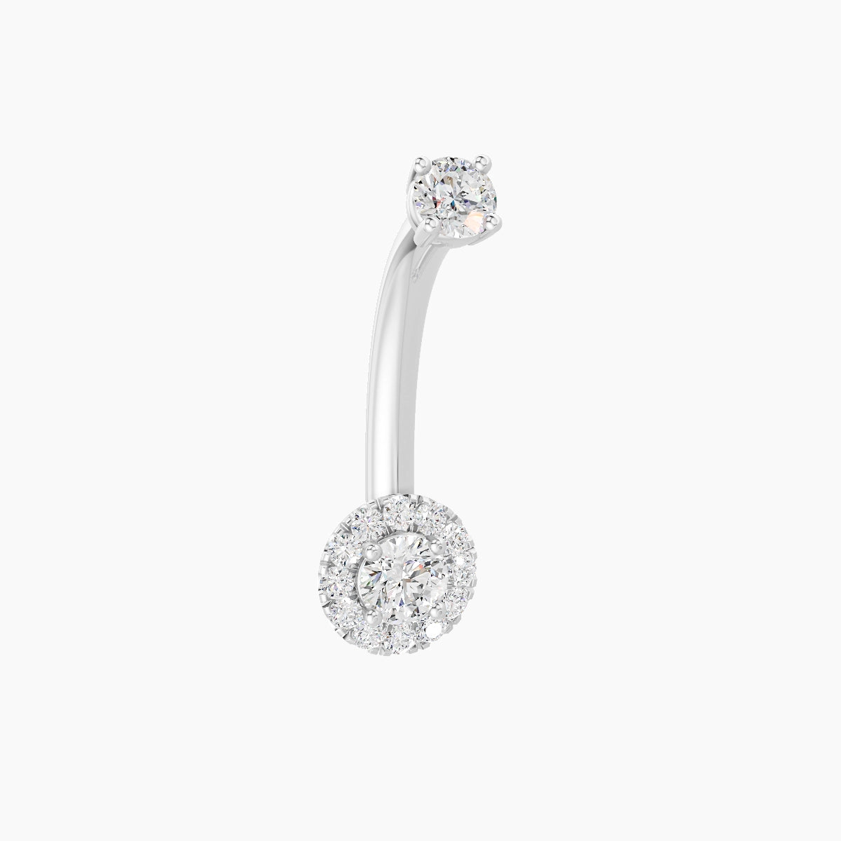 Eirene | 18k White Gold 5.5 mm 10 mm Halo Round Diamond Belly Piercing
