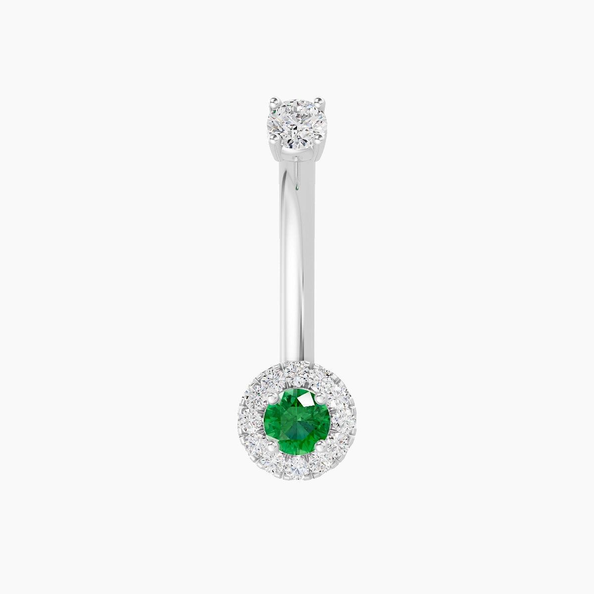 Eirene | 18k White Gold 5.5 mm 10 mm Halo Round Emerald & Diamond Belly Piercing