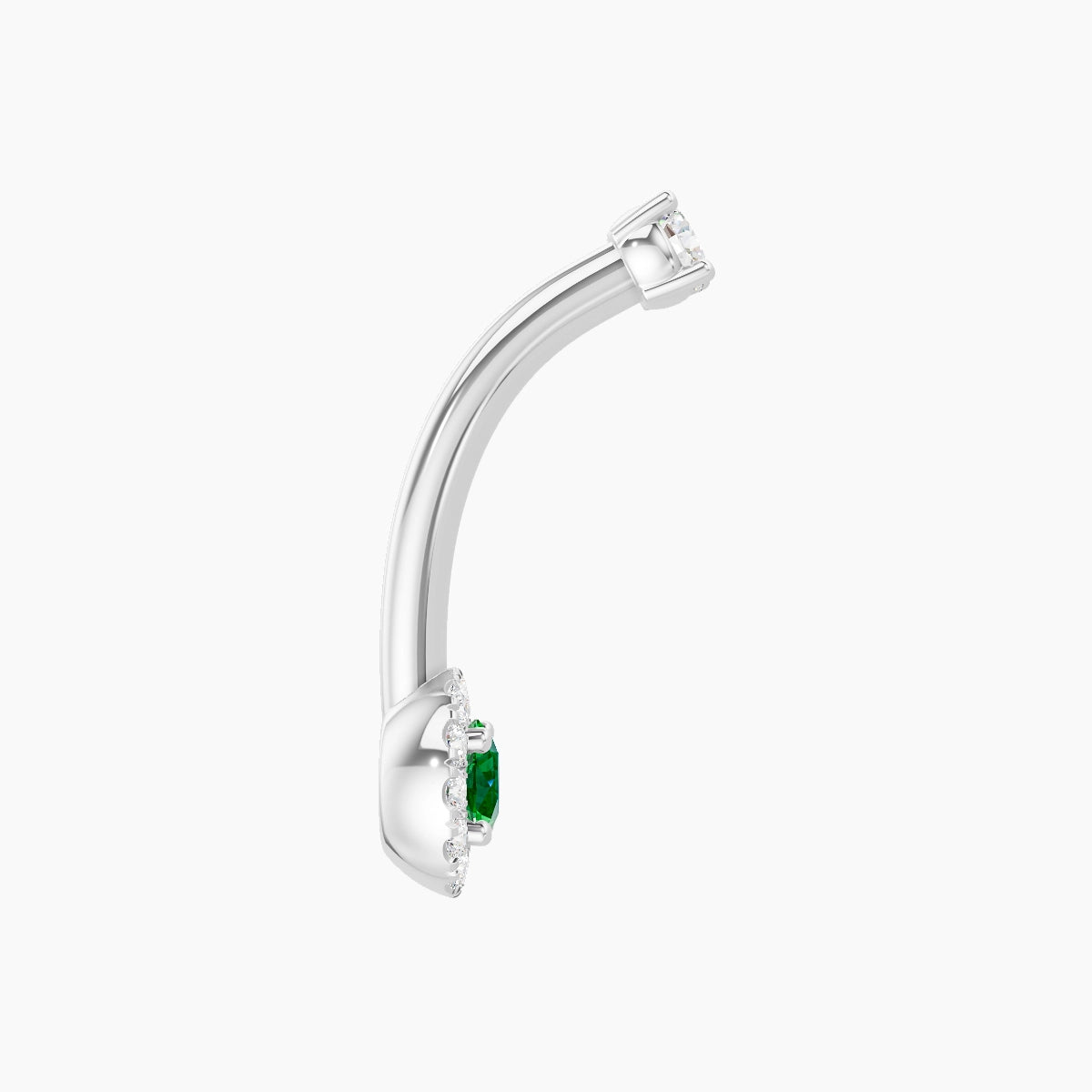 Eirene | 18k White Gold 5.5 mm 10 mm Halo Round Emerald & Diamond Belly Piercing