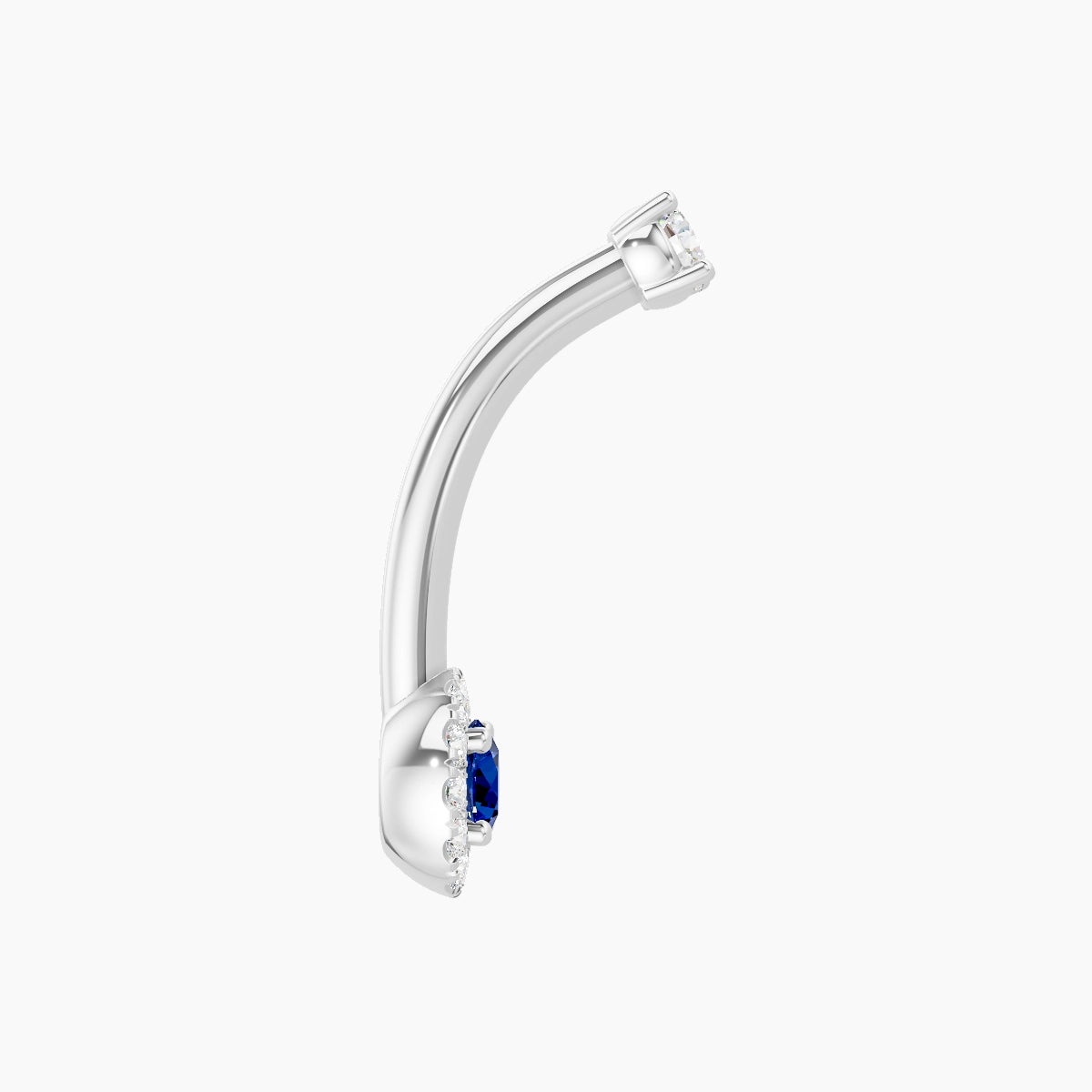 Eirene | 18k White Gold 5.5 mm 10 mm Halo Round Sapphire & Diamond Belly Piercing