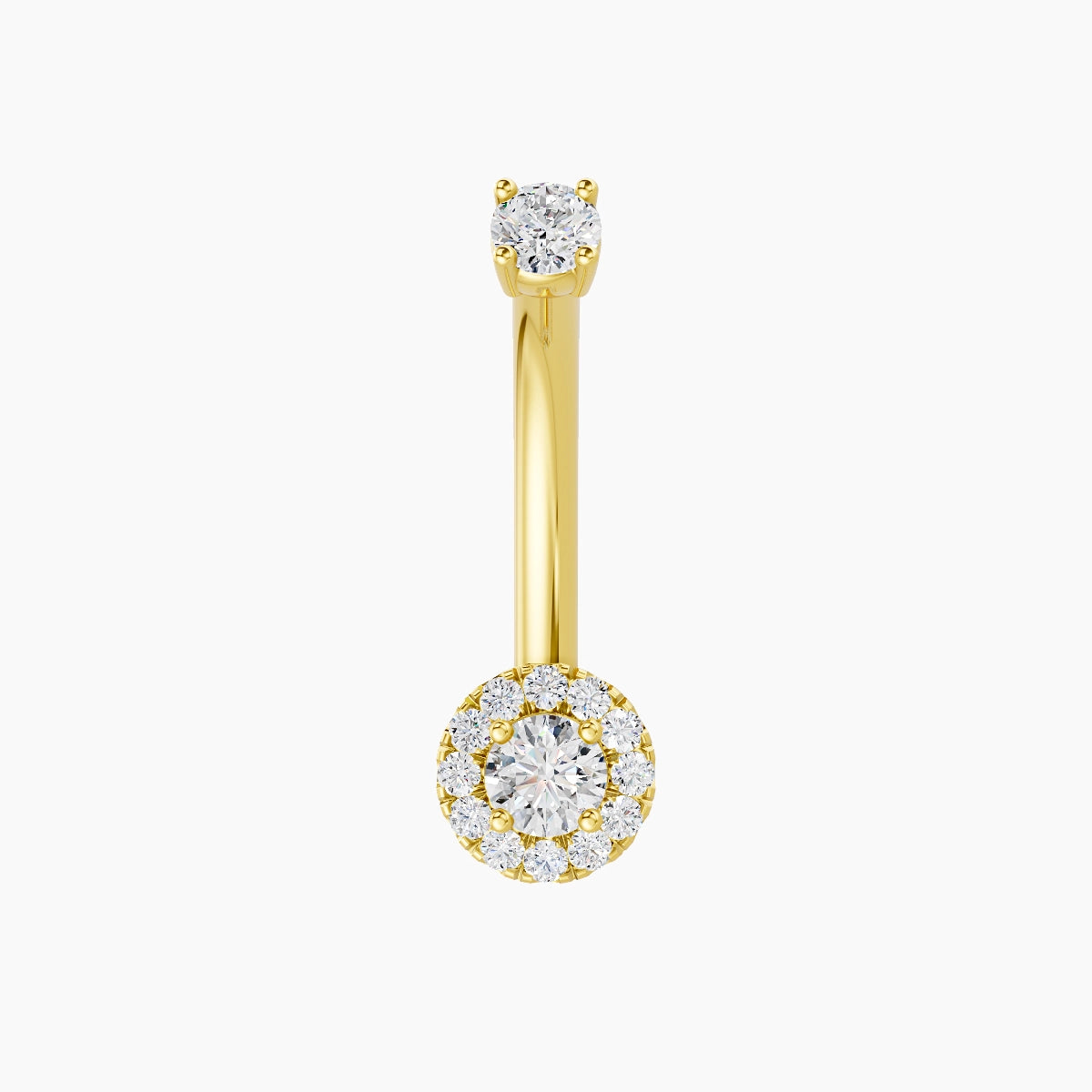 Eirene | 18k Yellow Gold 5.5 mm 10 mm Halo Round Diamond Belly Piercing