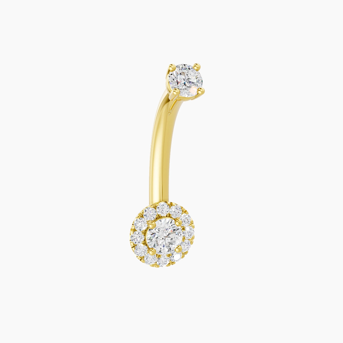 Eirene | 18k Yellow Gold 5.5 mm 10 mm Halo Round Diamond Belly Piercing
