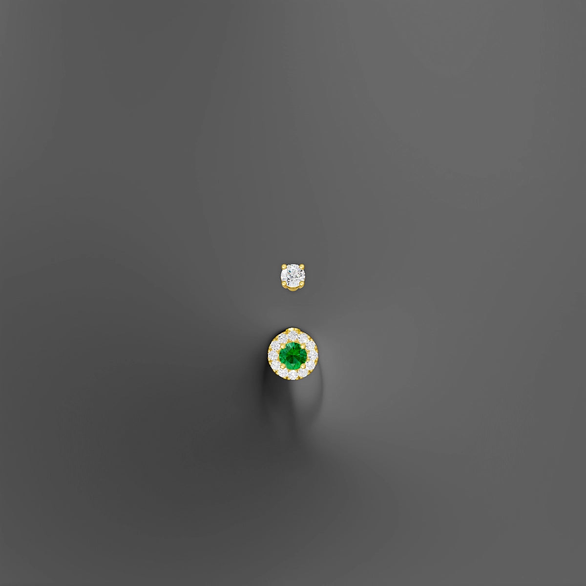 Eirene | 18k Yellow Gold 5.5 mm 10 mm Halo Round Emerald & Diamond Belly Piercing