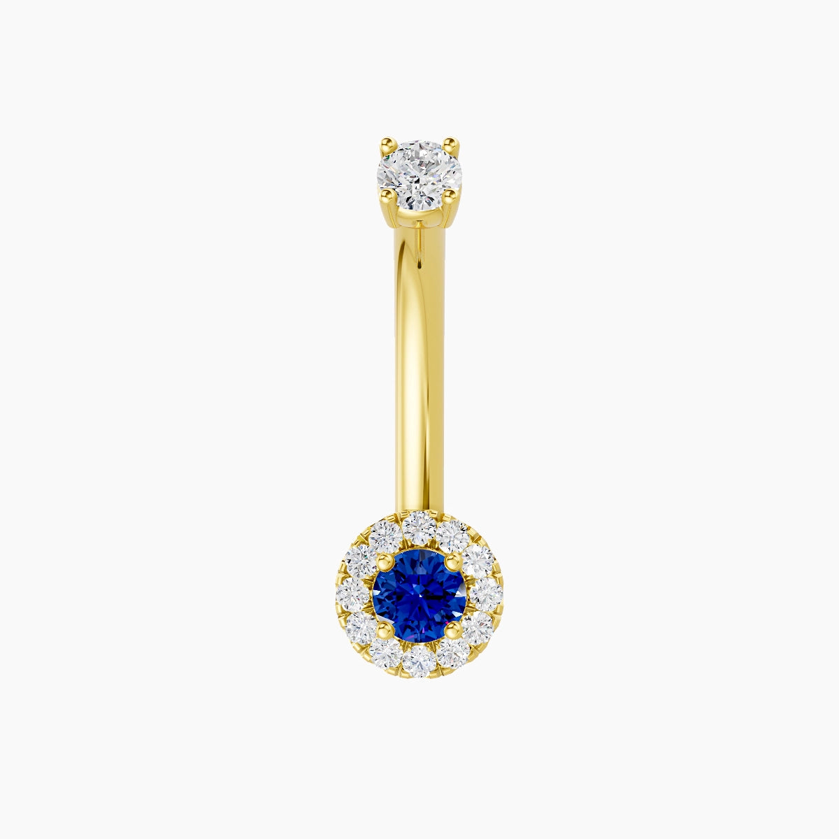 Eirene | 18k Yellow Gold 5.5 mm 10 mm Halo Round Sapphire & Diamond Belly Piercing