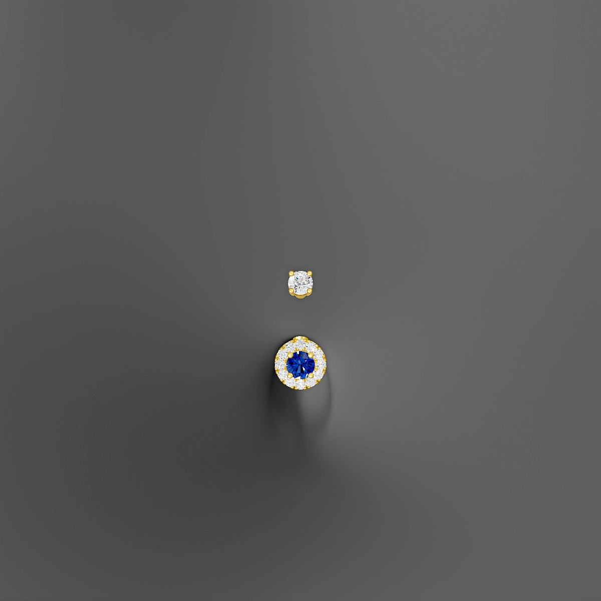 Eirene | 18k Yellow Gold 5.5 mm 10 mm Halo Round Sapphire & Diamond Belly Piercing
