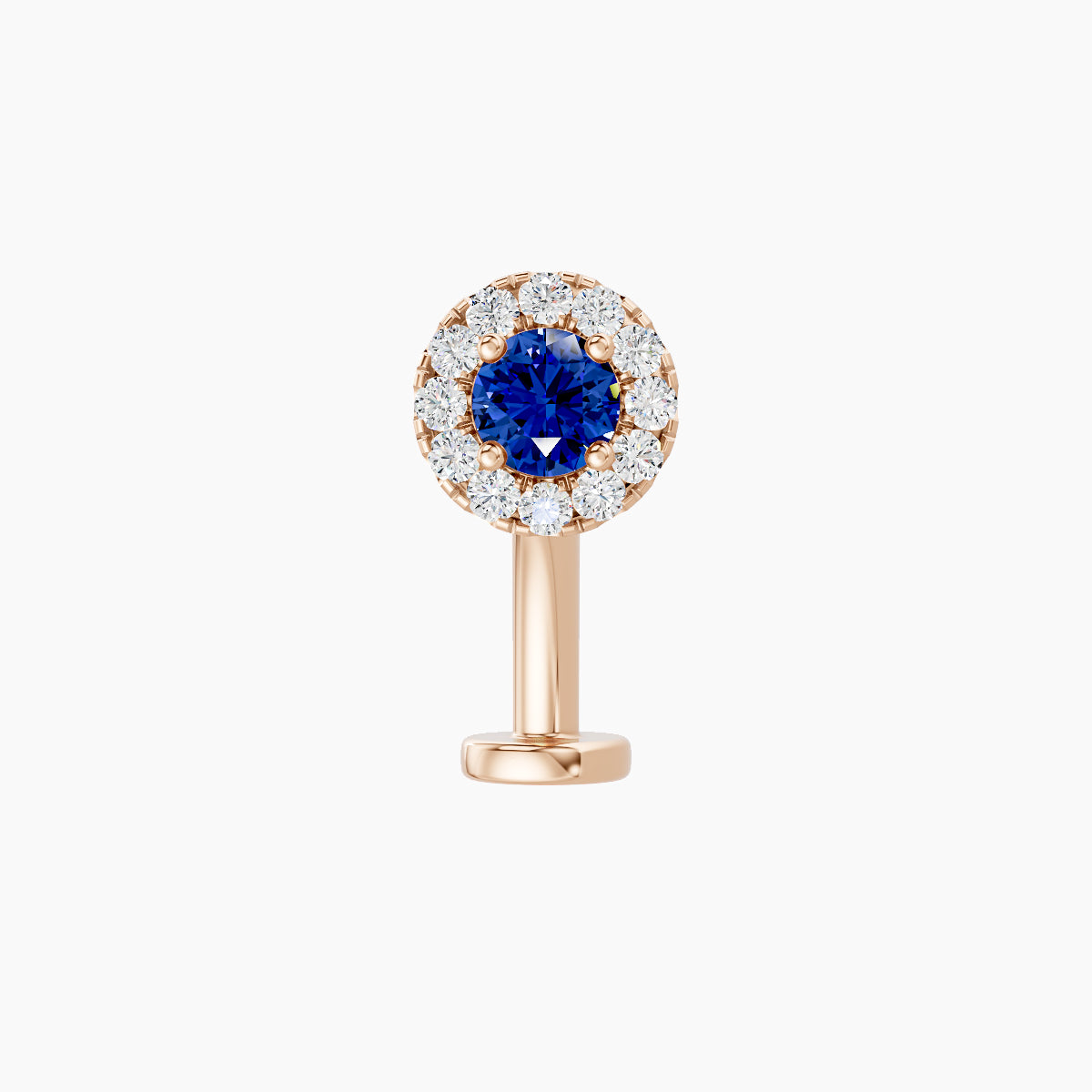 Eirene | 18k Rose Gold 10 mm 5.5 mm Halo Round Sapphire & Diamond Floating Navel Piercing