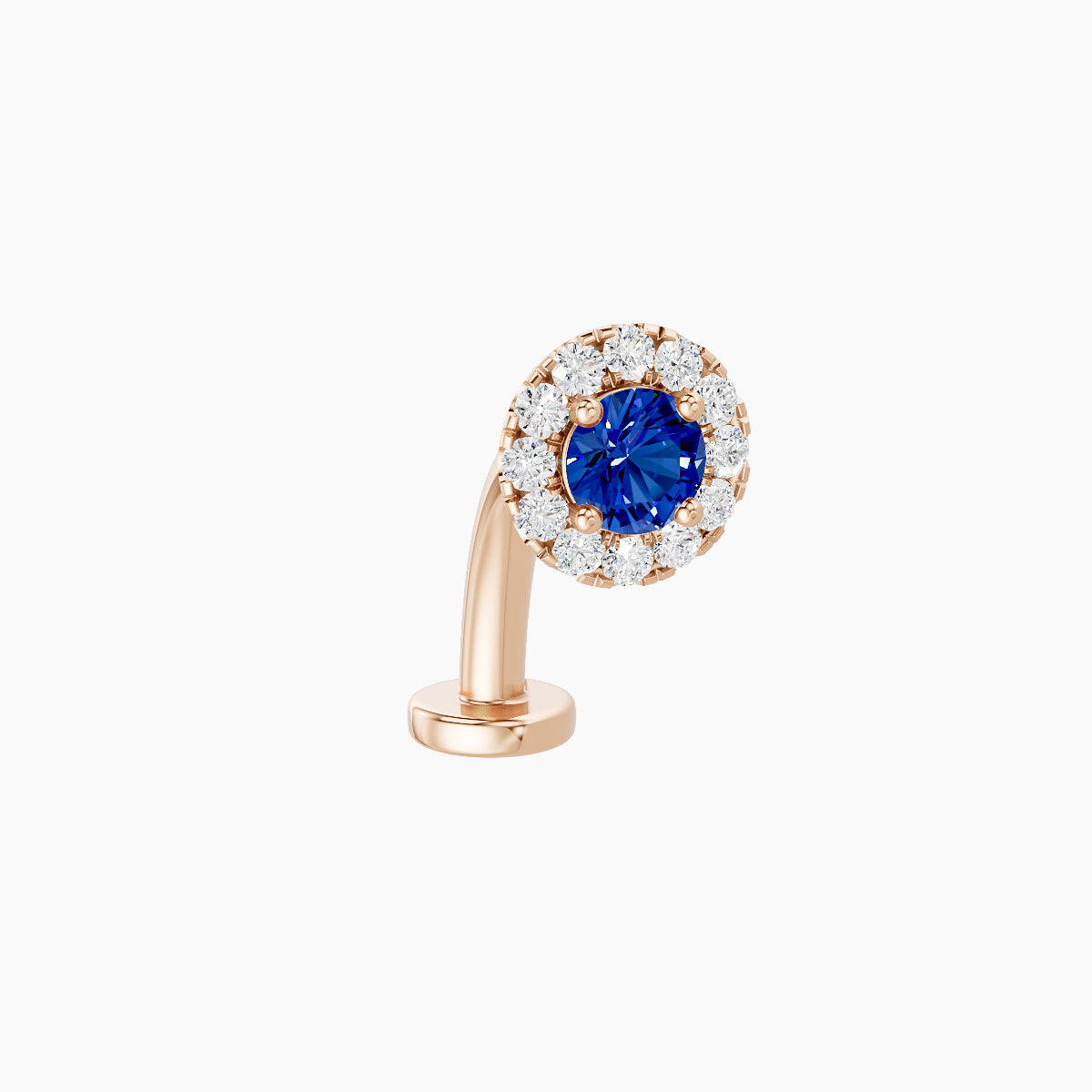 Eirene | 18k Rose Gold 10 mm 5.5 mm Halo Round Sapphire & Diamond Floating Navel Piercing