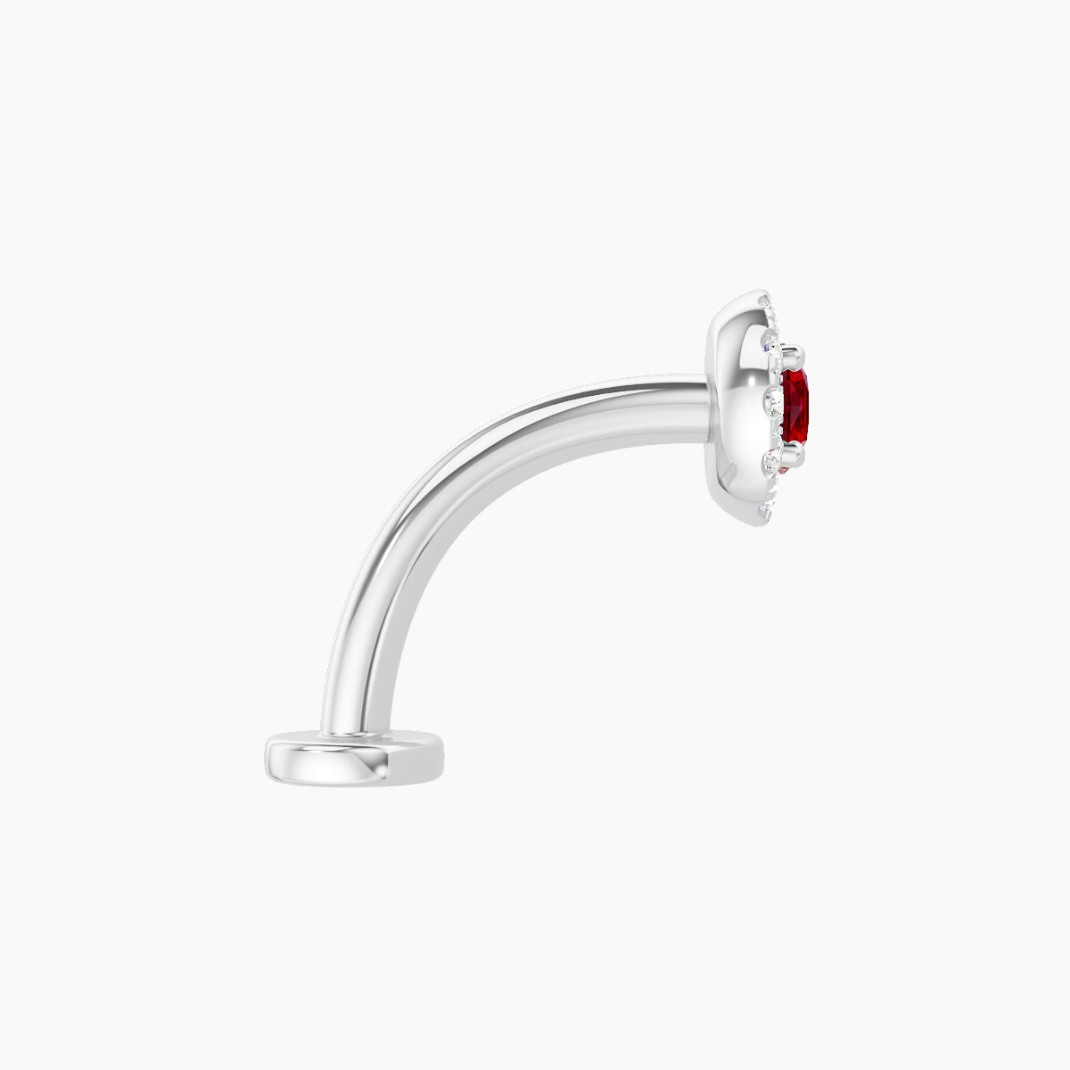 Eirene | 18k White Gold 10 mm 5.5 mm Halo Round Ruby & Diamond Floating Navel Piercing