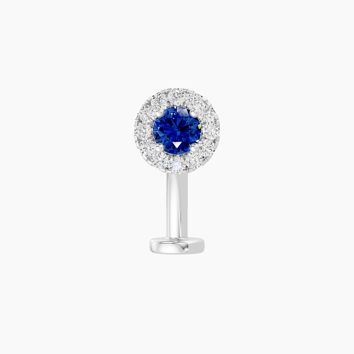 Eirene | 18k White Gold 10 mm 5.5 mm Halo Round Sapphire & Diamond Floating Navel Piercing
