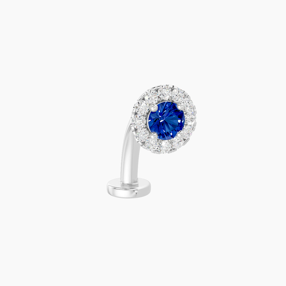 Eirene | 18k White Gold 10 mm 5.5 mm Halo Round Sapphire & Diamond Floating Navel Piercing