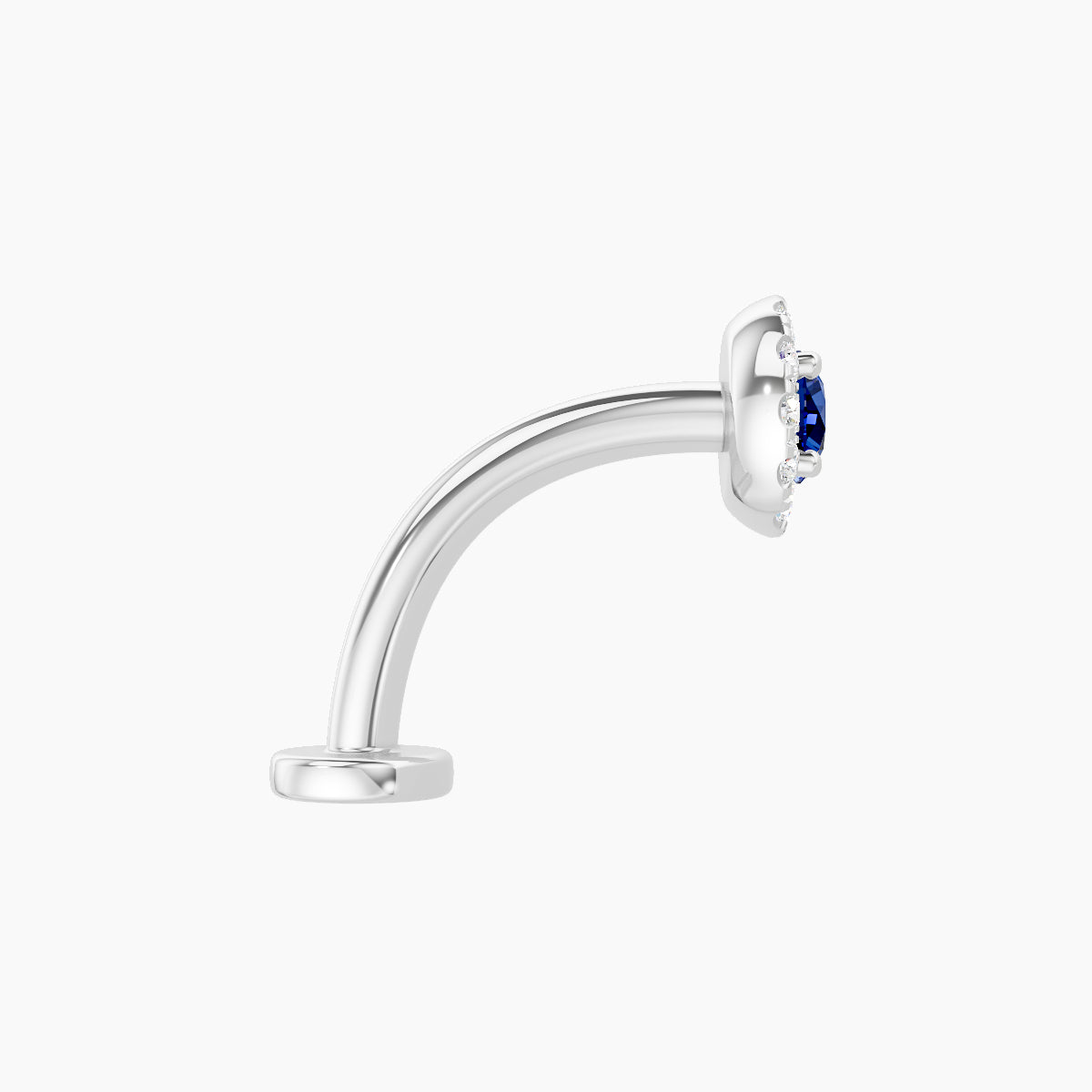 Eirene | 18k White Gold 10 mm 5.5 mm Halo Round Sapphire & Diamond Floating Navel Piercing