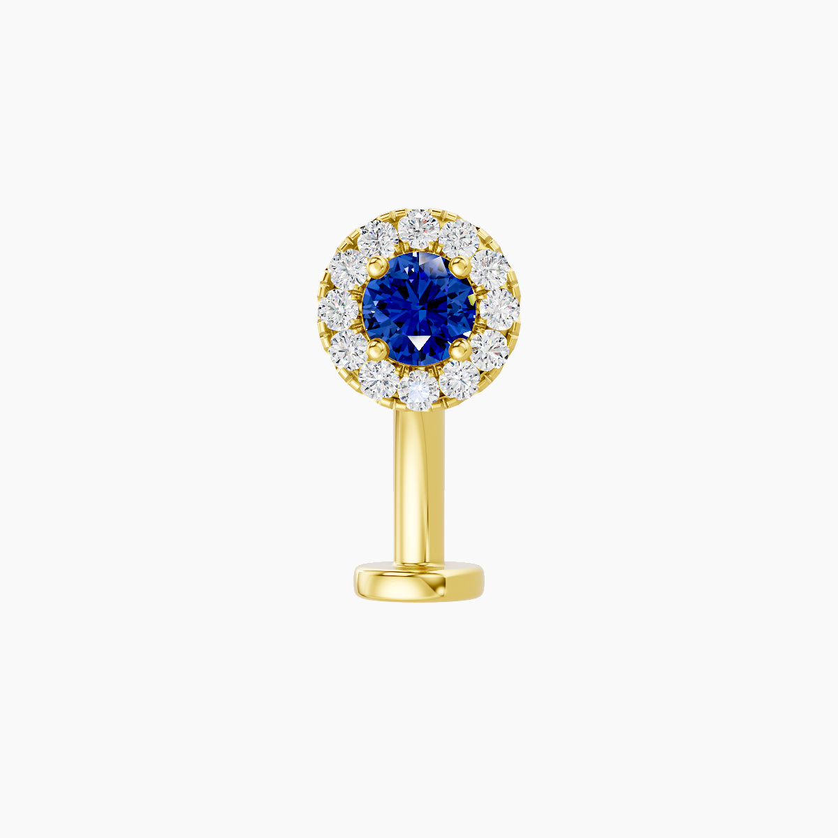 Eirene | 18k Yellow Gold 10 mm 5.5 mm Halo Round Sapphire & Diamond Floating Navel Piercing