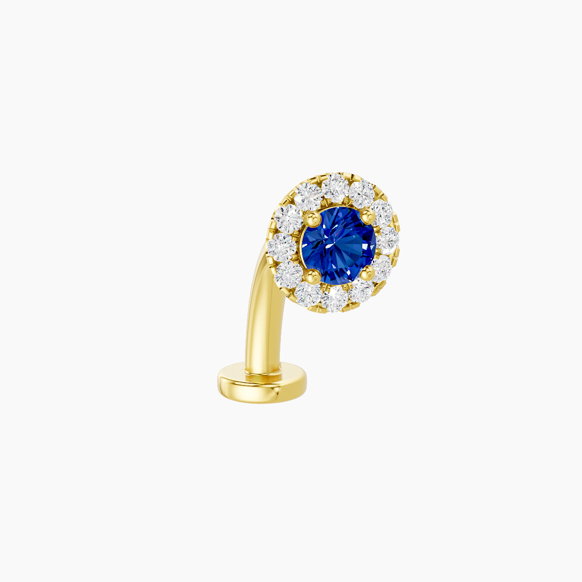 Eirene | 18k Yellow Gold 10 mm 5.5 mm Halo Round Sapphire & Diamond Floating Navel Piercing