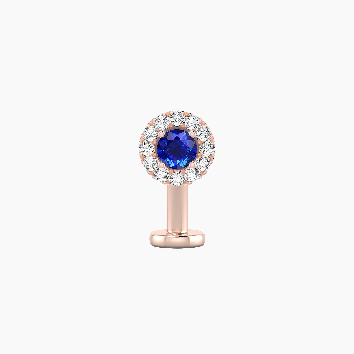 Eirene | 18k Rose Gold 10 mm 5.5 mm Halo Round Sapphire & Diamond Floating Navel Piercing