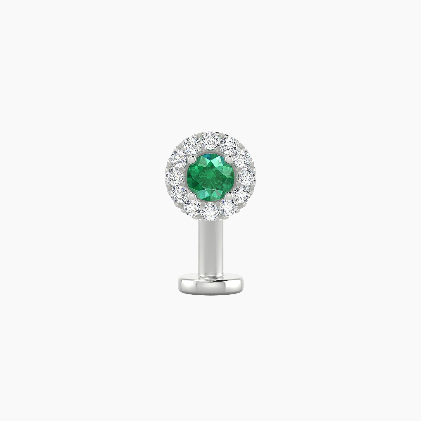 Eirene | 18k White Gold 10 mm 5.5 mm Halo Round Emerald & Diamond Floating Navel Piercing