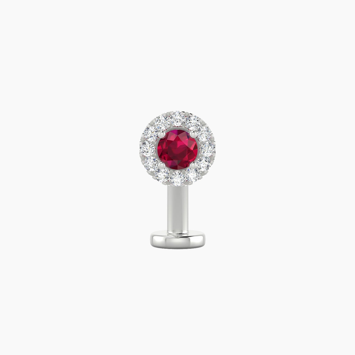 Eirene | 18k White Gold 10 mm 5.5 mm Halo Round Ruby & Diamond Floating Navel Piercing