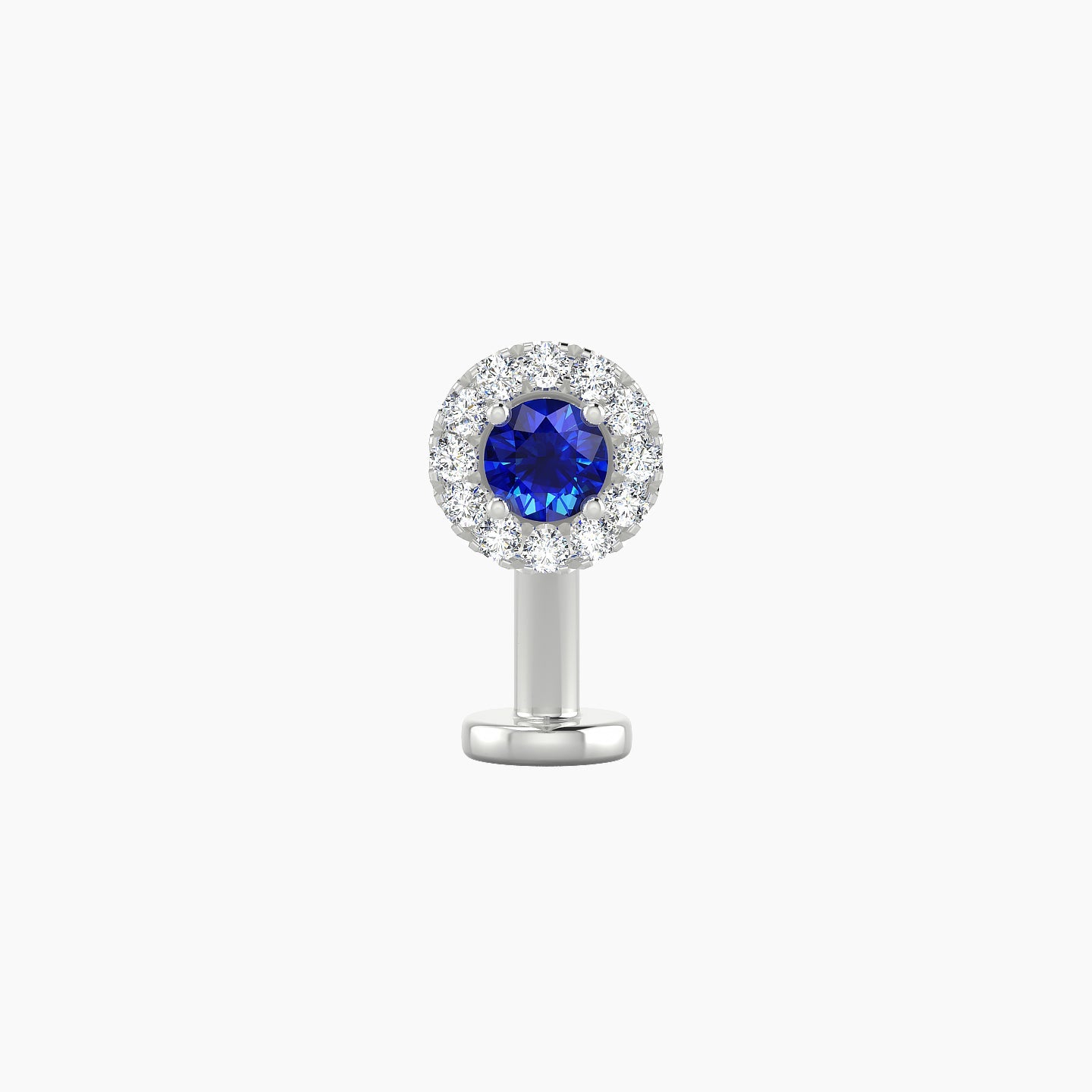 Eirene | 18k White Gold 10 mm 5.5 mm Halo Round Sapphire & Diamond Floating Navel Piercing