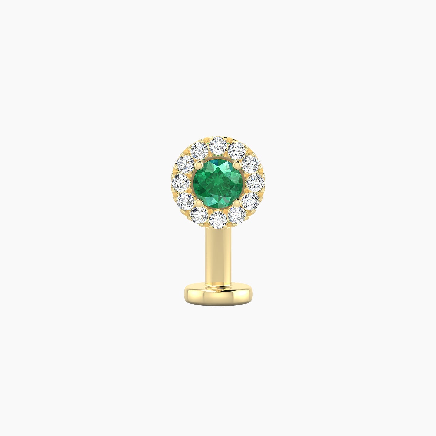 Eirene | 18k Yellow Gold 10 mm 5.5 mm Halo Round Emerald & Diamond Floating Navel Piercing
