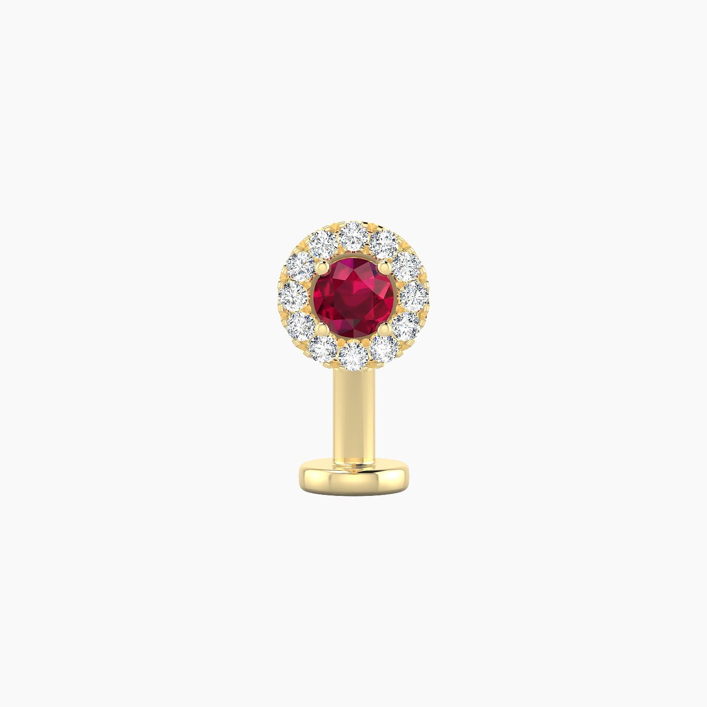 Eirene | 18k Yellow Gold 10 mm 5.5 mm Halo Round Ruby & Diamond Floating Navel Piercing