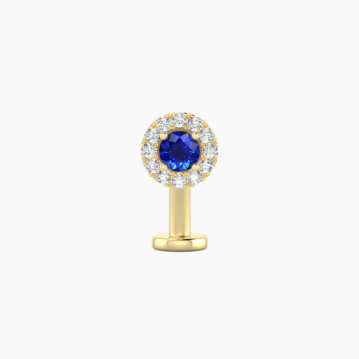 Eirene | 18k Yellow Gold 10 mm 5.5 mm Halo Round Sapphire & Diamond Floating Navel Piercing