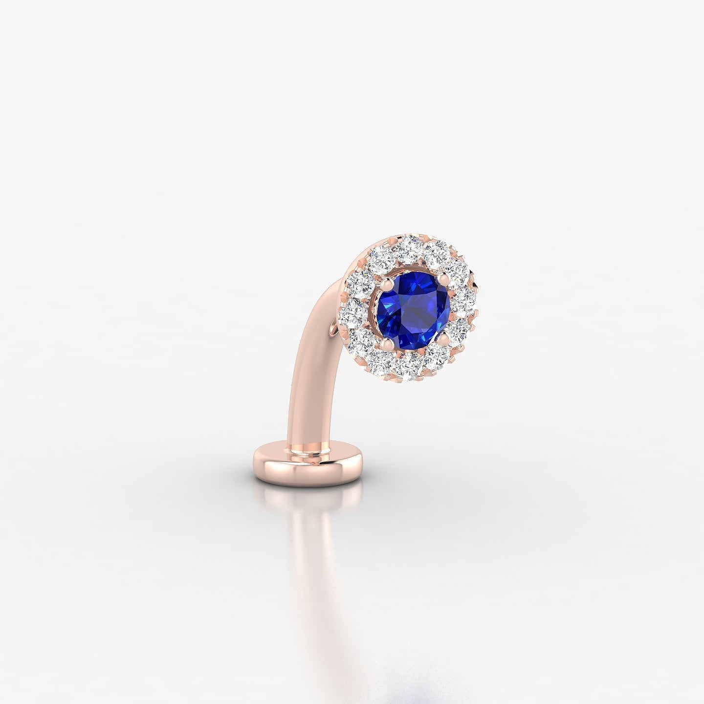 Eirene | 18k Rose Gold 10 mm 5.5 mm Halo Round Sapphire & Diamond Floating Navel Piercing