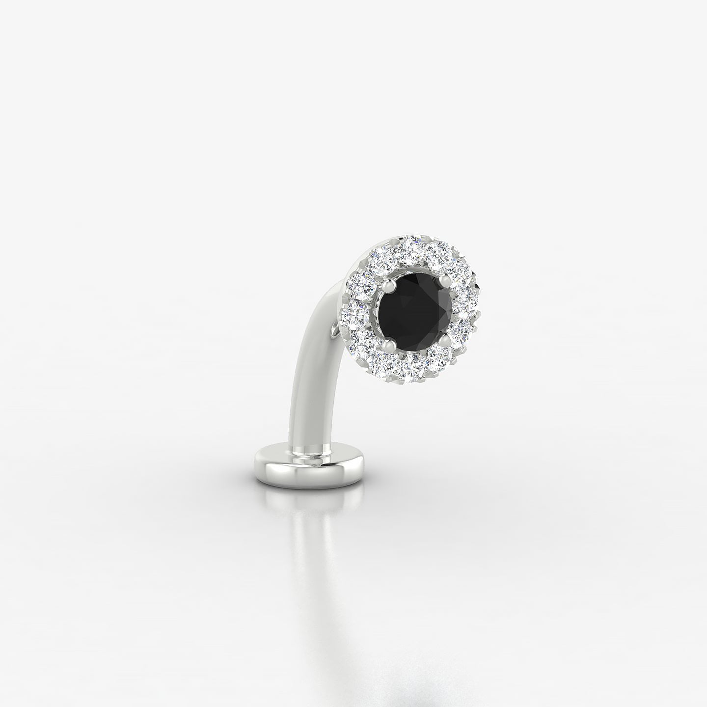 Eirene | 18k White Gold 10 mm 5.5 mm Halo Round Black Diamond & Diamond Floating Navel Piercing