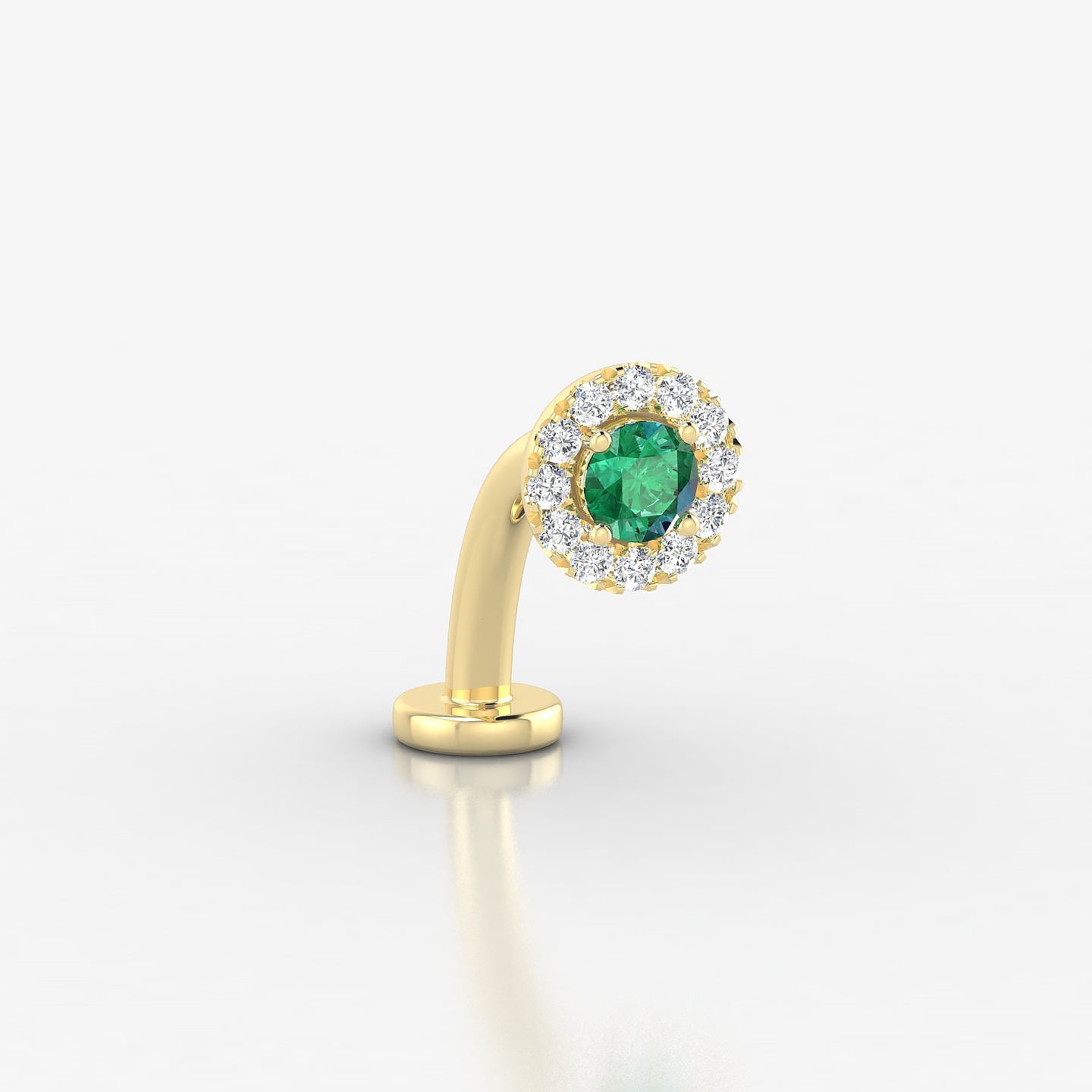 Eirene | 18k Yellow Gold 10 mm 5.5 mm Halo Round Emerald & Diamond Floating Navel Piercing