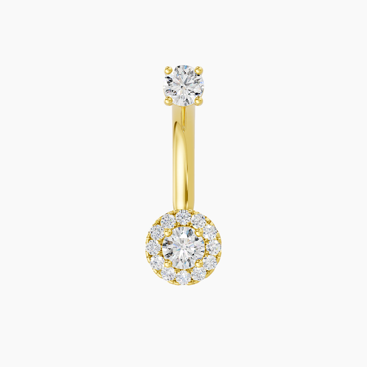 Eirene | 18k Yellow Gold 6 mm 10 mm Halo Round Diamond Navel Piercing