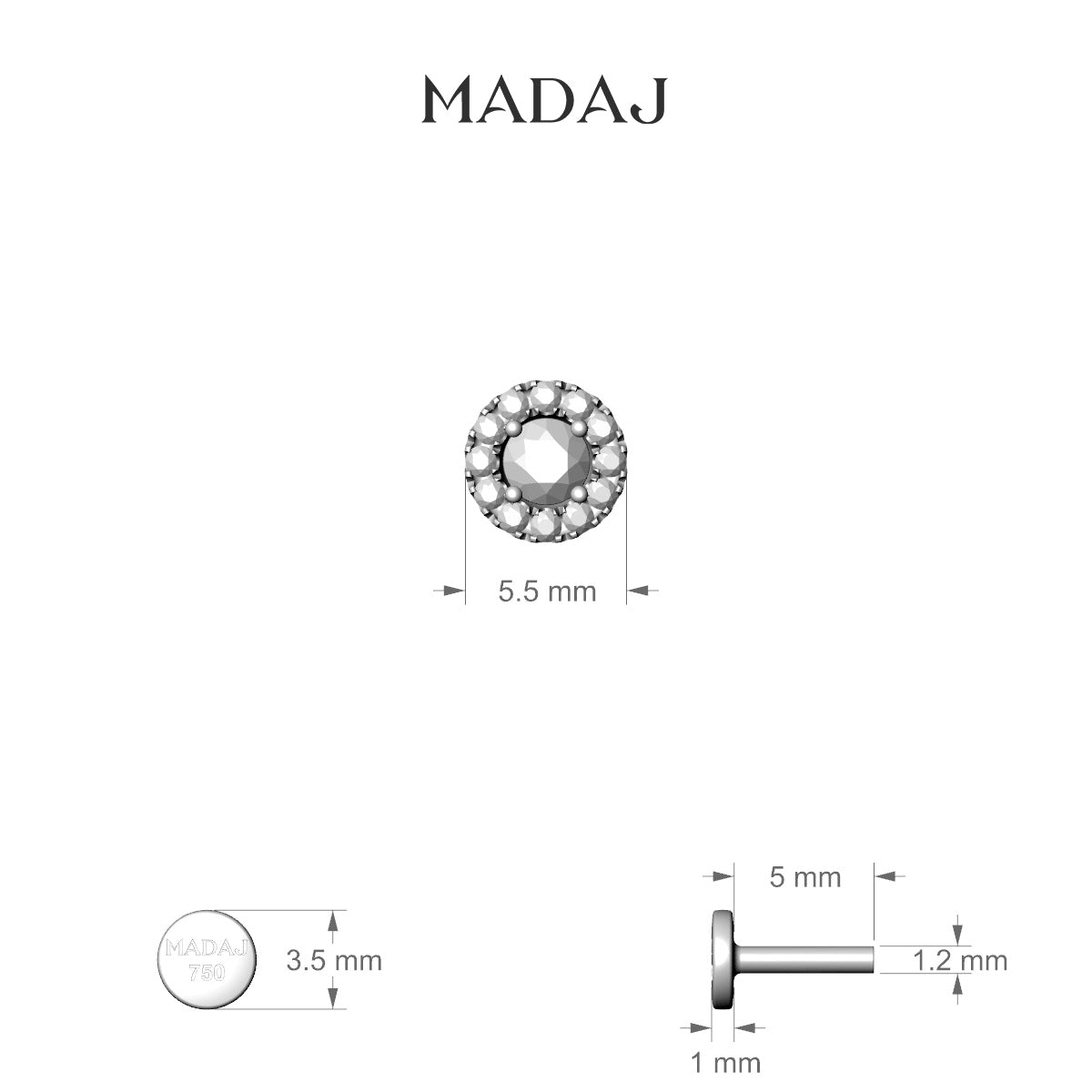 Eirene | 18k Rose Gold 5.5 mm 5 mm Halo Round Diamond Piercing