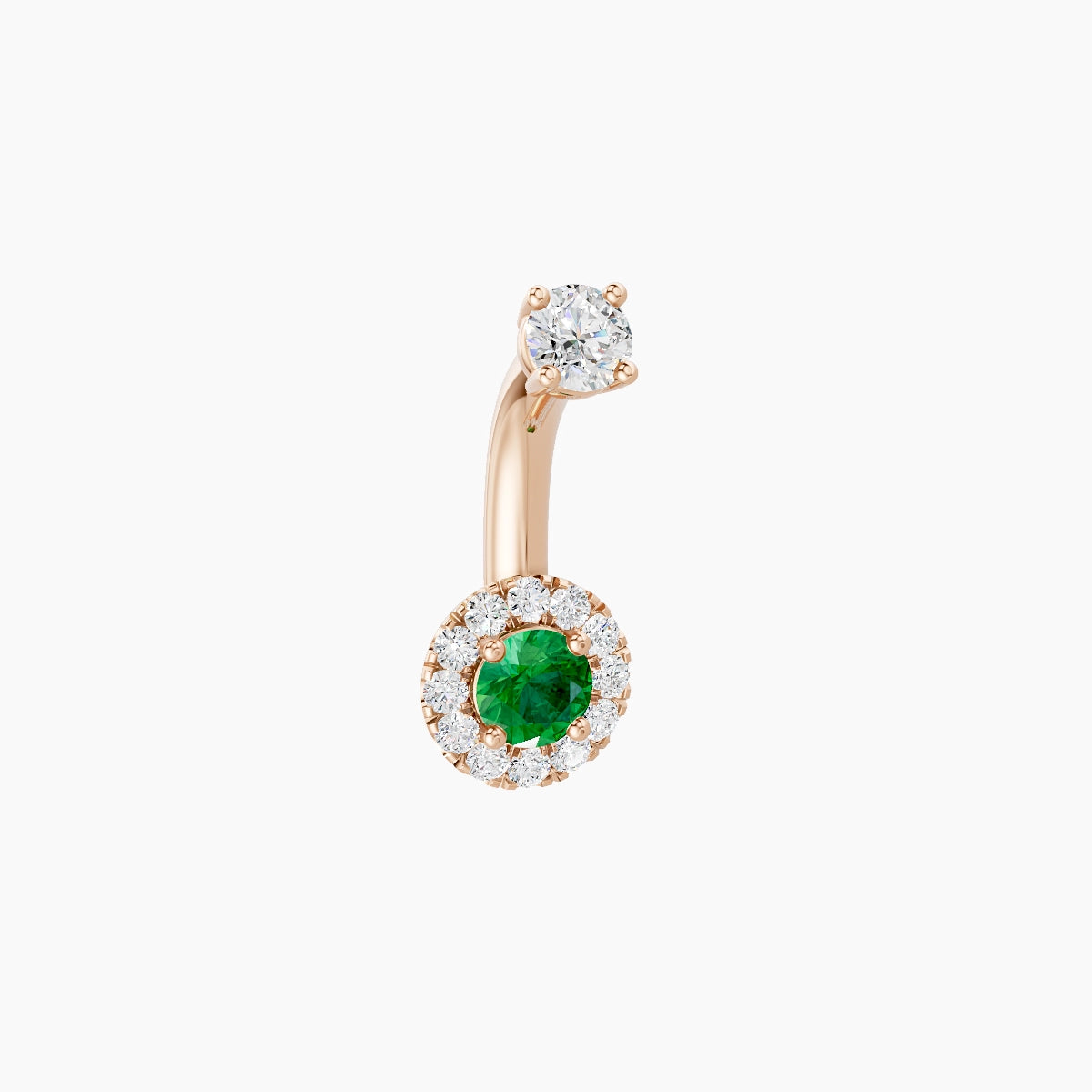 Eirene | 18k Rose Gold 5.5 mm 6 mm Halo Round Emerald & Diamond Belly Piercing