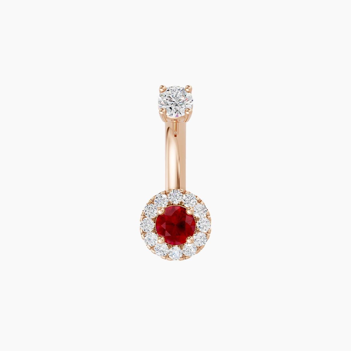 Eirene | 18k Rose Gold 5.5 mm 6 mm Halo Round Ruby & Diamond Belly Piercing