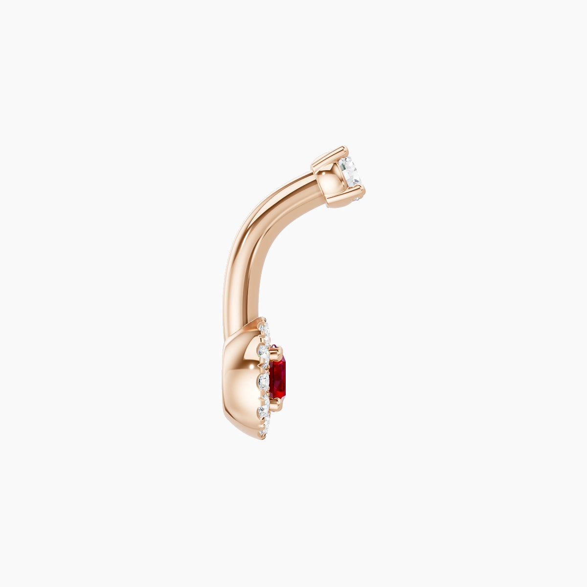 Eirene | 18k Rose Gold 5.5 mm 6 mm Halo Round Ruby & Diamond Belly Piercing