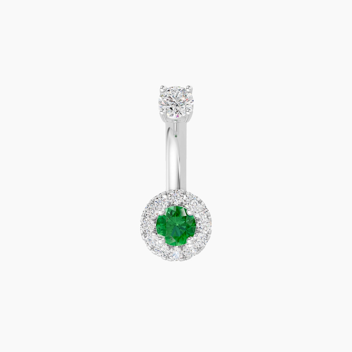 Eirene | 18k White Gold 5.5 mm 6 mm Halo Round Emerald & Diamond Belly Piercing