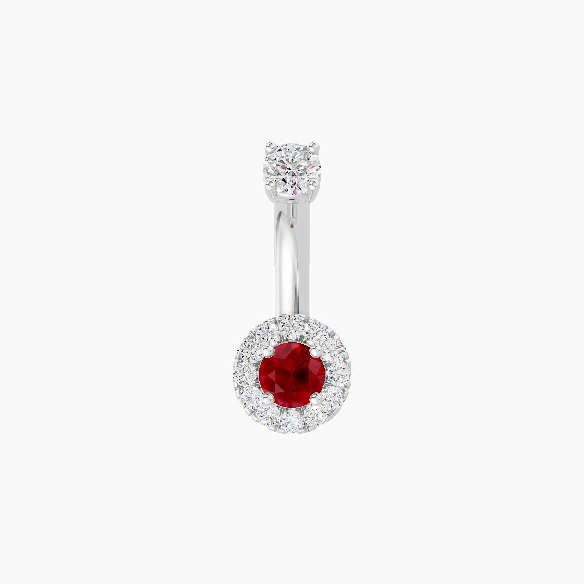 Eirene | 18k White Gold 5.5 mm 6 mm Halo Round Ruby & Diamond Belly Piercing