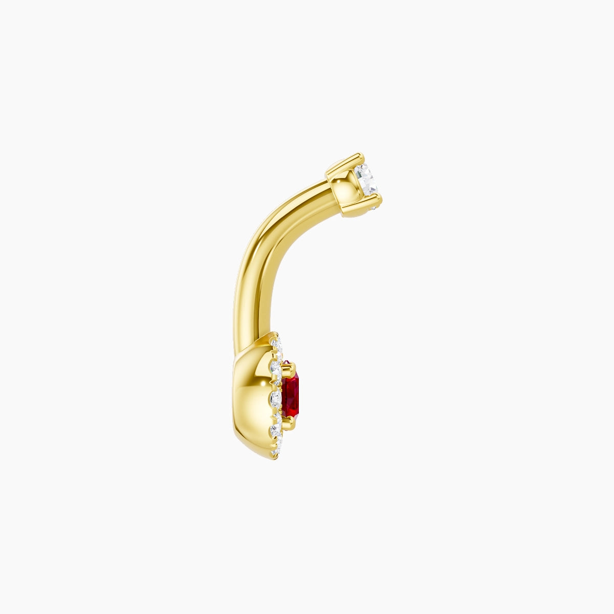 Eirene | 18k Yellow Gold 5.5 mm 6 mm Halo Round Ruby & Diamond Belly Piercing