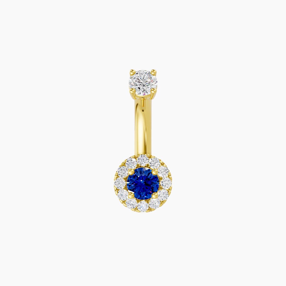 Eirene | 18k Yellow Gold 5.5 mm 6 mm Halo Round Sapphire & Diamond Belly Piercing