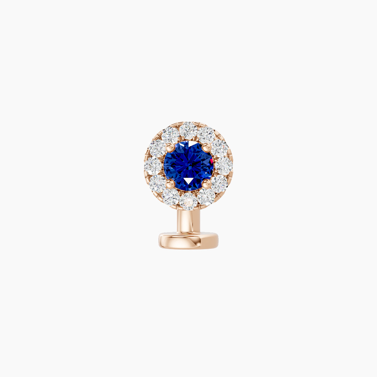Eirene | 18k Rose Gold 6 mm 5.5 mm Halo Round Sapphire & Diamond Floating Navel Piercing
