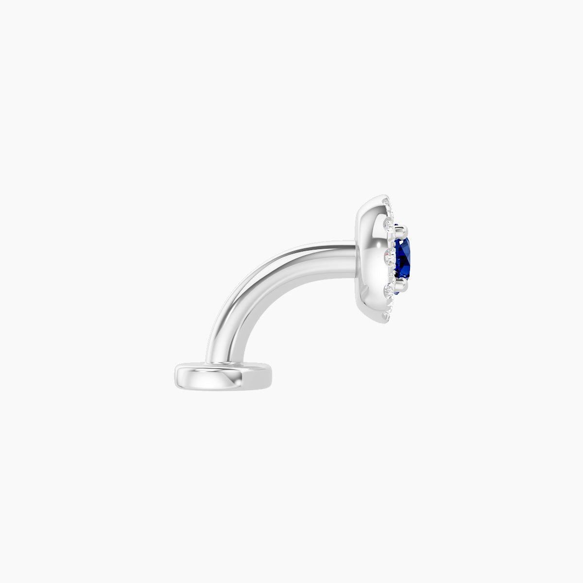 Eirene | 18k White Gold 6 mm 5.5 mm Halo Round Sapphire & Diamond Floating Navel Piercing