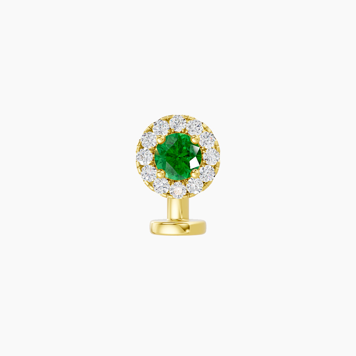 Eirene | 18k Yellow Gold 6 mm 5.5 mm Halo Round Emerald & Diamond Floating Navel Piercing