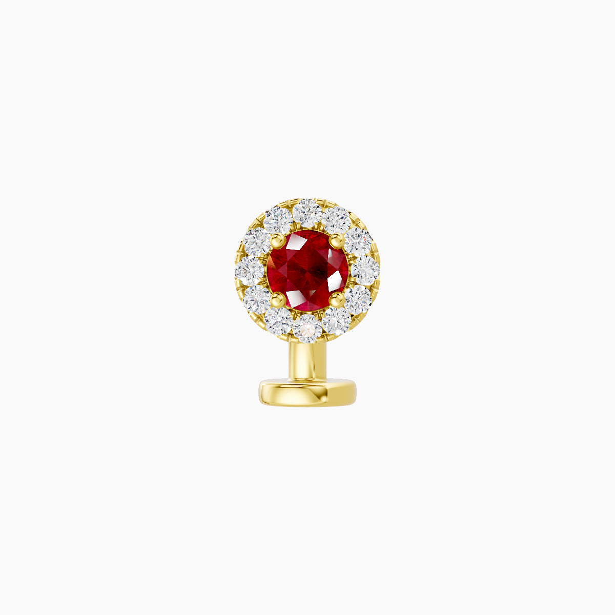 Eirene | 18k Yellow Gold 6 mm 5.5 mm Halo Round Ruby & Diamond Floating Navel Piercing