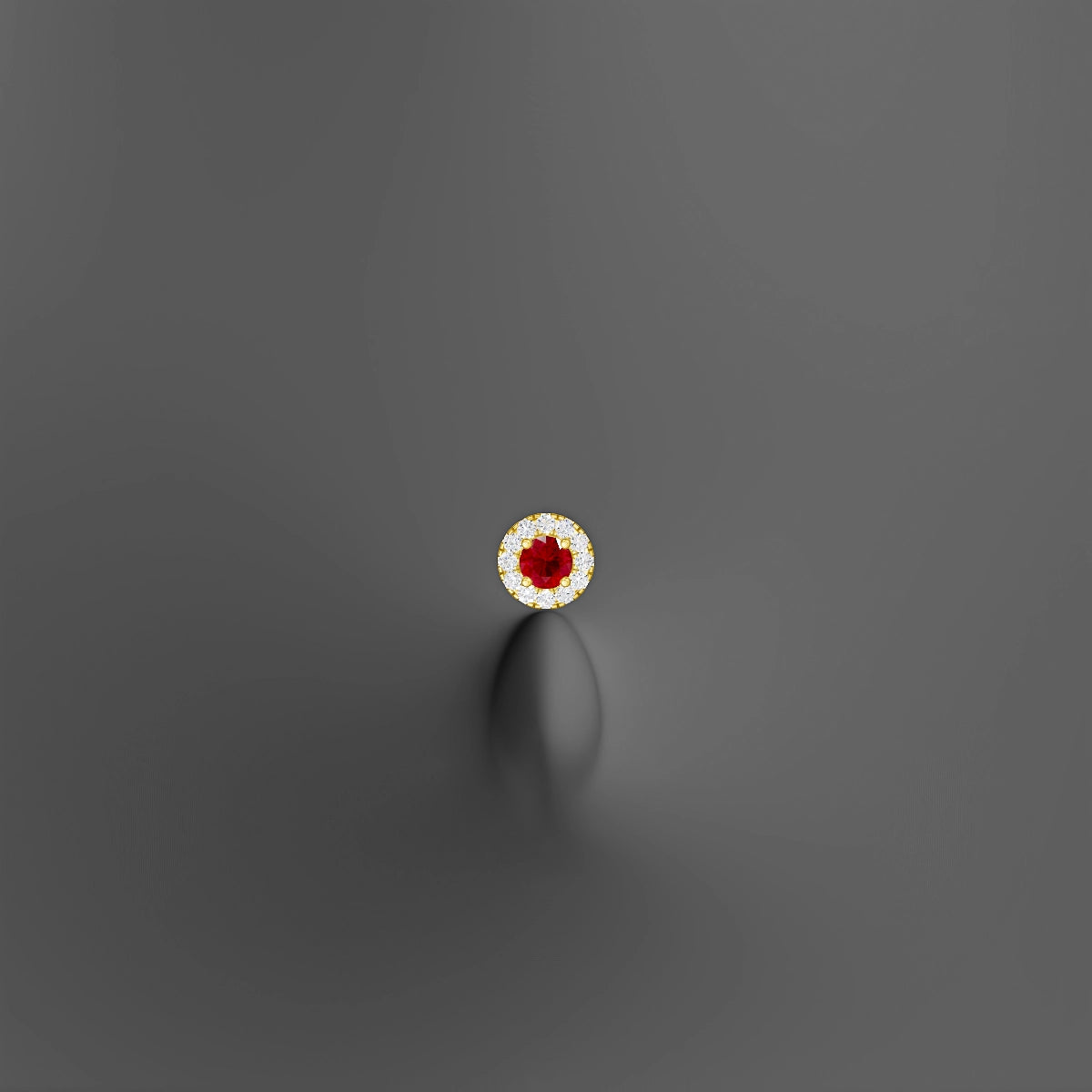 Eirene | 18k Yellow Gold 6 mm 5.5 mm Halo Round Ruby & Diamond Floating Navel Piercing
